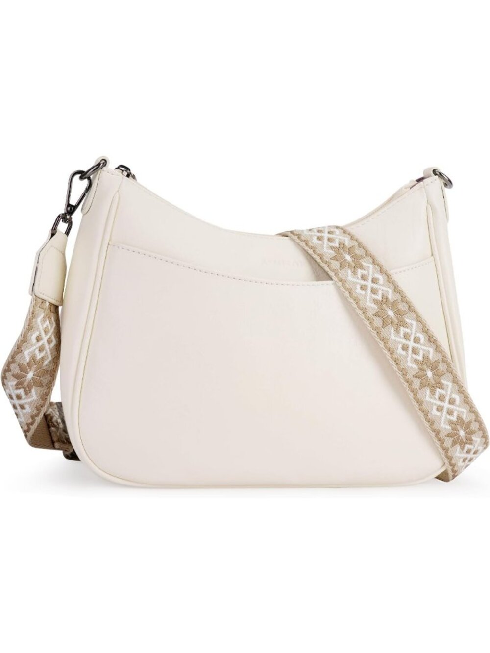 Women's White Trendy Leather Crossbody Purse with Adjustable Strap Shoulder Bag